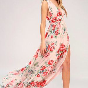 Lulu's Garden Meandering Blush Floral Print Maxi Dress - Medium, NWT
